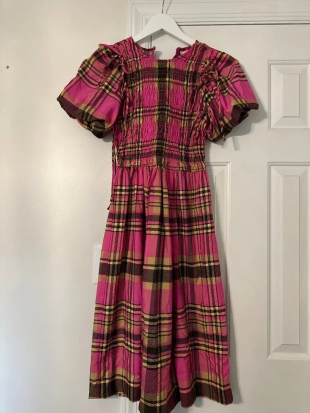 Pink plaid smocked dress